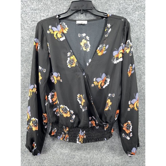 Socialite Tops - Socialite Blouse Women's Sz S Floral Wrap Black Long‎ Sleeve Elastic Chiffon Top